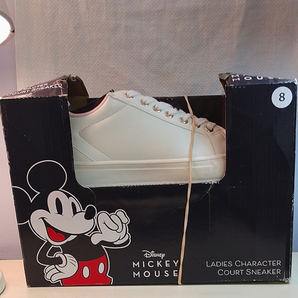 Disney Mickey Mouse Women's White and Rose Gold Glitter Sneakers Size 8 New